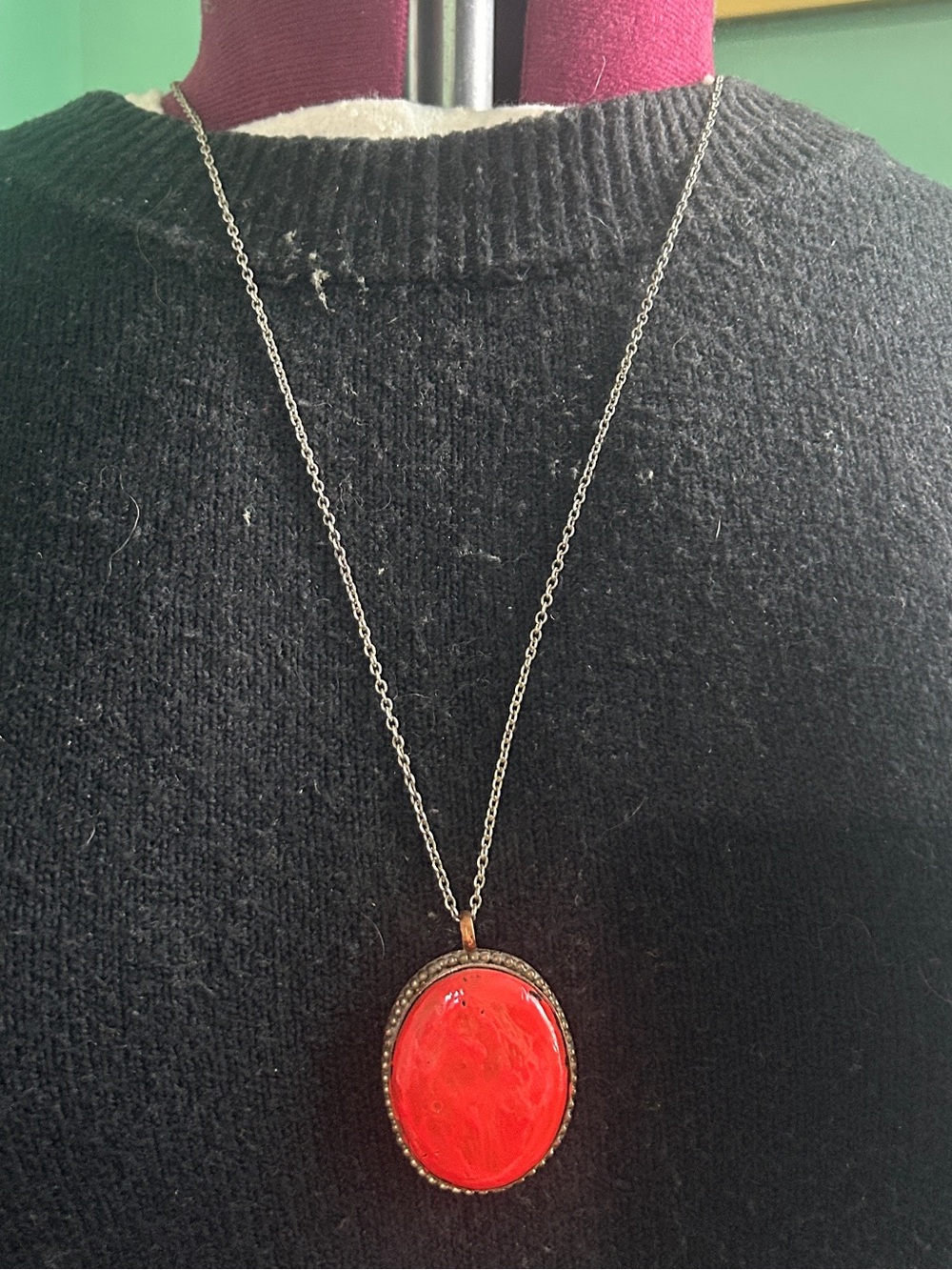 Hand Painted Red Oval Pendant